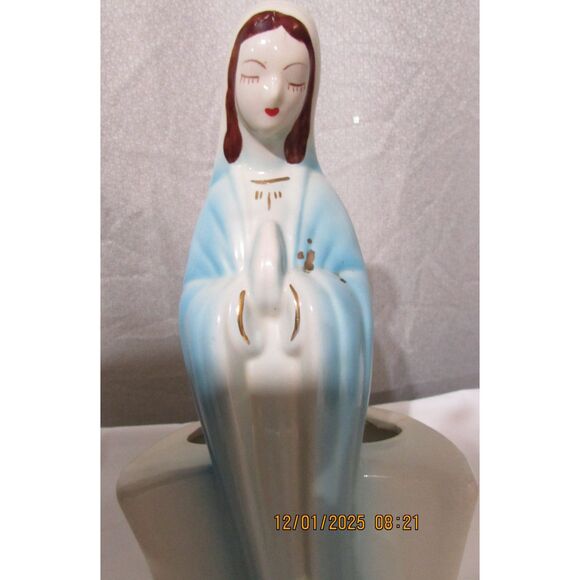 Vintage praying Virgin Mother Mary planter ceramic religious Catholic blue Jesus - Picture 7 of 9